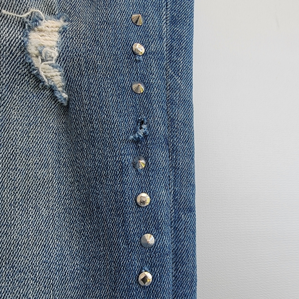Zara Distressed Embroidered Studded Skinny Jeans Size 4 Floral Boho Rock N Roll - Picture 5 of 16